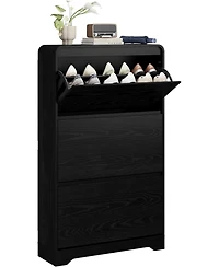 Homfan Narrow Shoe Cabinet - 3 Flip Drawers, Freestanding Shoe Storage for Entryway, Hallway or Small Space