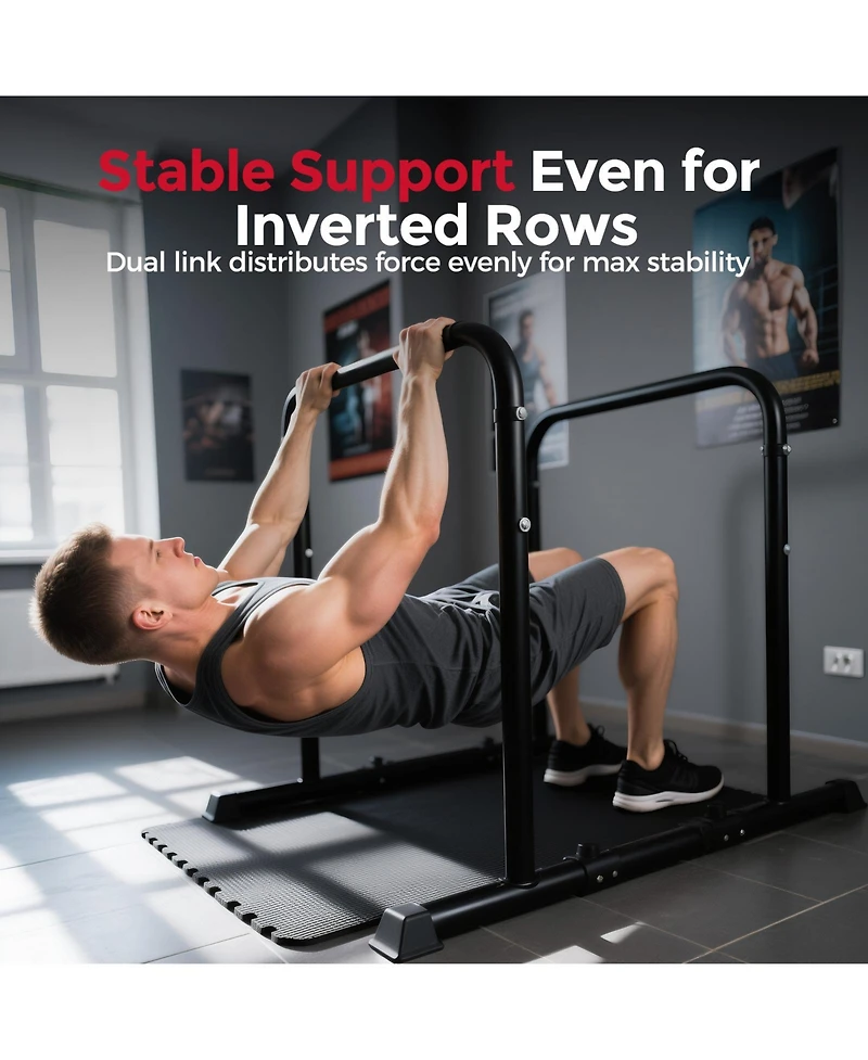 Fed Fitness Adjustable Dip Bar Station, Heavy Duty Parallette and Parallel Bars, 400LBS Stable Dip Stands for Home Gym