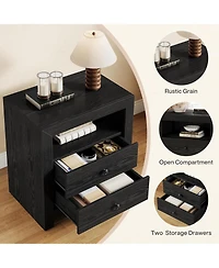 Tribesigns Farmhouse Nightstand with 2 Storage Drawers, Rustic Table Open Shelf, End Side Table,