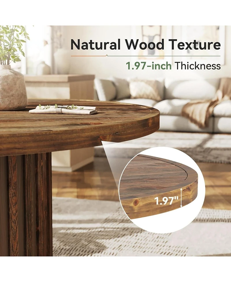 Tribesigns 47" Solid Wood Dining Table, Farmhouse Round Room Table for 4, Circle Kitchen Small Dinner Natural