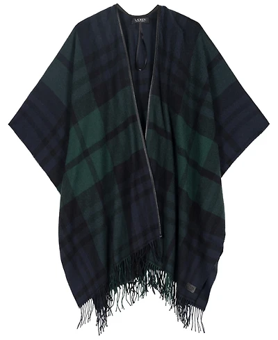Lauren Ralph Lauren Plaid Fringe Ruana
