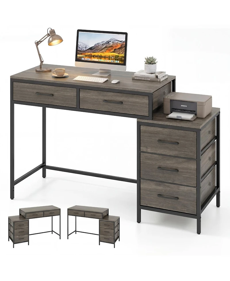 Slickblue Computer Desk with 5 Drawers and Printer Stand