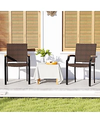 Slickblue Set of 2 Stacking Wicker Patio Dining Chairs with Acacia Armrests