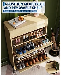 Homfan Wood Rattan Shoe Cabinet with Flip Drawers and Top Drawer, Adjustable Shelves, Slim Entryway Storage for Hallway