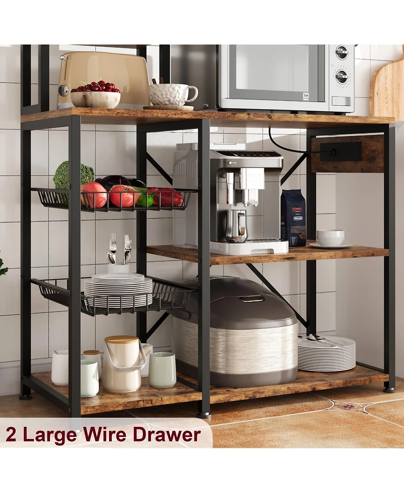 Gaomon 70.1 Inch 7-Tier Industrial Baker's Rack with Power Outlet, Microwave Coffee Bar Station Wire Baskets for Kitchen and Living Room
