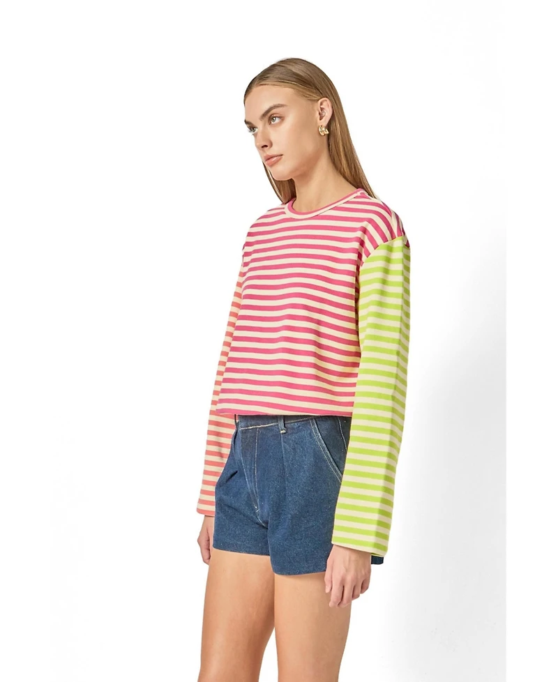 English Factory Women's Striped Color Block Long Sleeve Tee