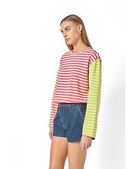 English Factory Women's Striped Color Block Long Sleeve Tee