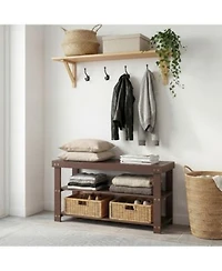 Homfan 3 Tier Bamboo Shoe Rack Bench 27.56 Long Entryway Organizer Front Door Storage Bench Holds Up To 286 Lbs For Bedroom Living Room