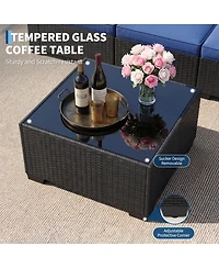 homfan 7-Piece Outdoor Sectional Set with Pe Rattan Wicker, Thick Cushions and Tempered Glass Coffee Table, Modular Patio Seating