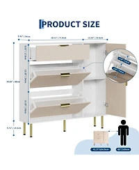 Homfan Shoe Storage 2 Flip Drawers, 1 Drawer, 1 Side Cabinet, Narrow Rack Metal Legs, Farmhouse Storage with Adjustable Shelves for Entryway