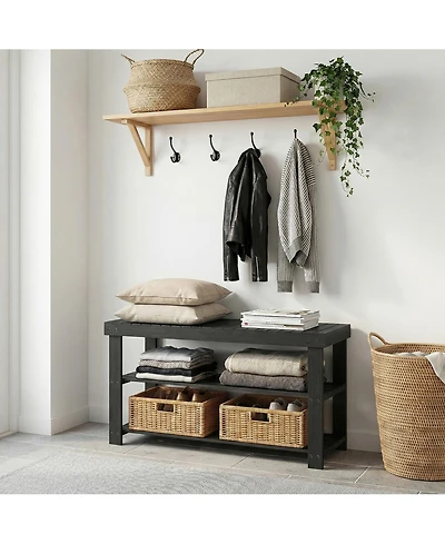 homfan 3-Tier Bamboo Shoe Rack Bench, 27.56" Long Entryway Organizer, Front Door Storage Bench Holds Up to 286 Lbs, for Bedroom, Living Room