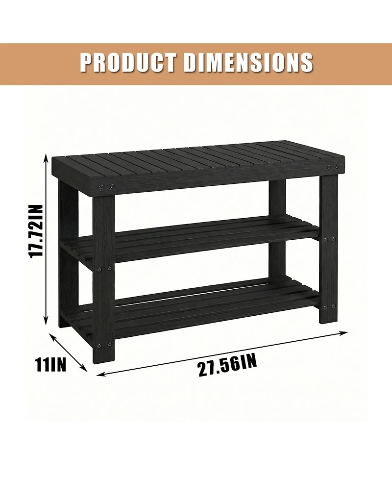 homfan 3-Tier Bamboo Shoe Rack Bench, 27.56" Long Entryway Organizer, Front Door Storage Bench Holds Up to 286 Lbs, for Bedroom, Living Room