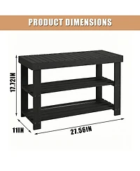 homfan 3-Tier Bamboo Shoe Rack Bench, 27.56" Long Entryway Organizer, Front Door Storage Bench Holds Up to 286 Lbs, for Bedroom, Living Room