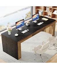 Tribesigns Long Computer Desk for 2 People, Farmhouse Executive with Wooden Desktop and Legs, Heavy Duty