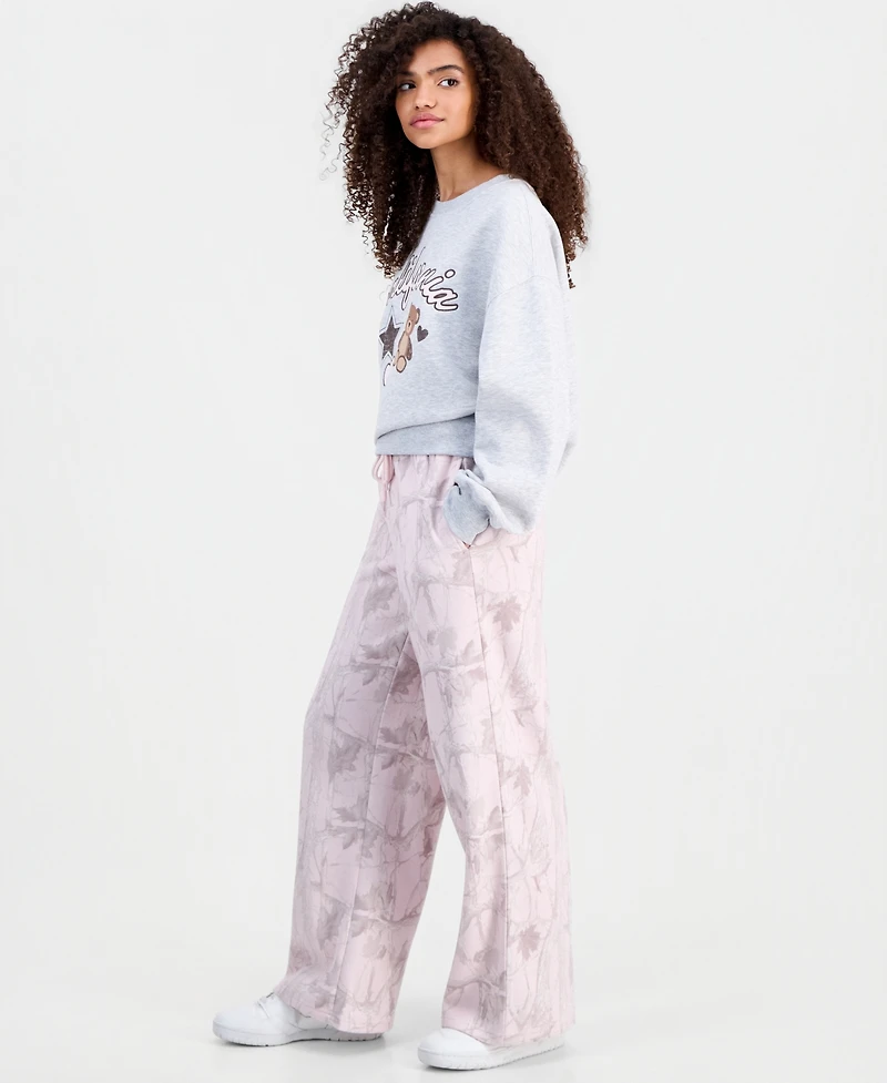 Almost Famous Juniors' Woodland Camo-Print Wide-Leg Sweatpants