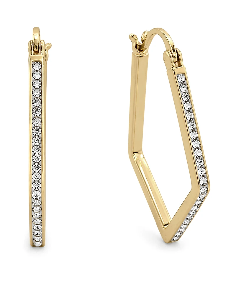 Essentials Clear Crystal Pave Geometric Hoop Earring, Gold Plate and Silver Plate