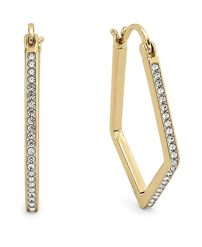 Essentials Clear Crystal Pave Geometric Hoop Earring, Gold Plate and Silver Plate