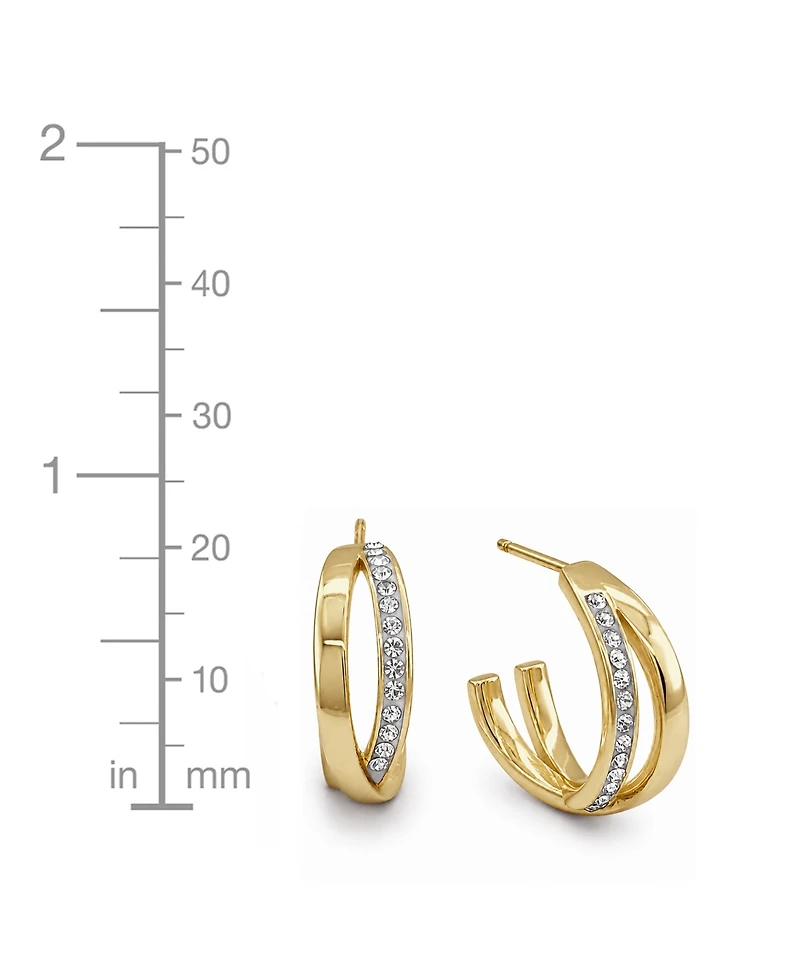 Essentials High Polished Clear Crystal Cross Over C Hoop Earring, Gold Plate and Silver Plate