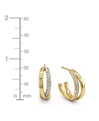 Essentials High Polished Clear Crystal Cross Over C Hoop Earring, Gold Plate and Silver Plate