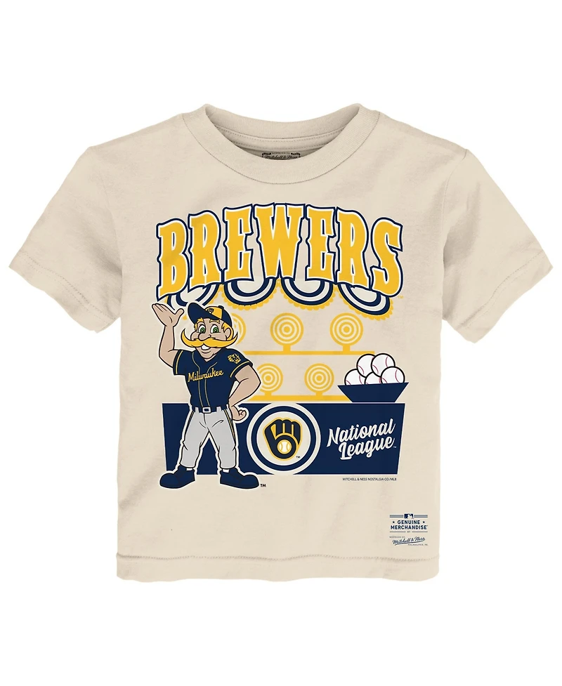 Mitchell & Ness Toddler Cream Milwaukee Brewers Step Back Up T-Shirt