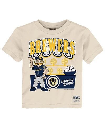 Mitchell & Ness Toddler Cream Milwaukee Brewers Step Back Up T-Shirt