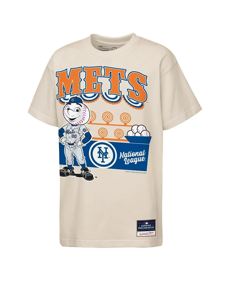 Mitchell & Ness Big Boys and Girls Cream New York Mets Step Back Up Mascot T-Shirt