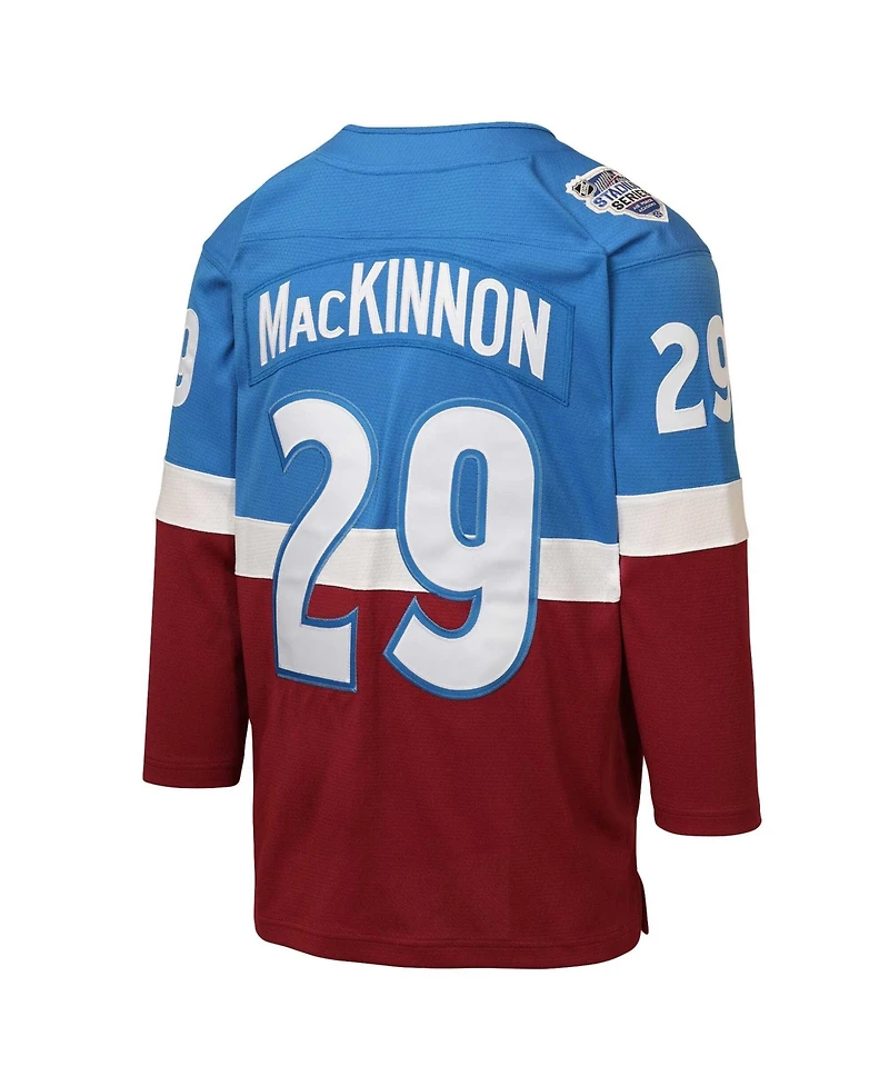 Mitchell & Ness Big Boys and Girls Nathan MacKinnon Blue/Burgundy Colorado Avalanche 2020 Stadium Series Power Play Jersey