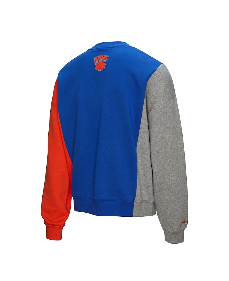 Mitchell & Ness Men's and Women's Blue New York Knicks Hardwood Classics Split 3 Pullover Sweatshirt