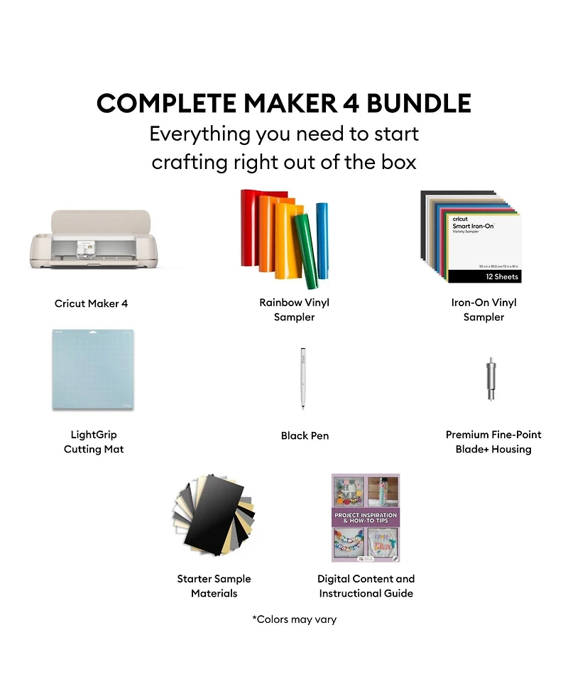 cricut Maker 4 Cutting Machine with Vinyl and Iron-On Sheets Bundle