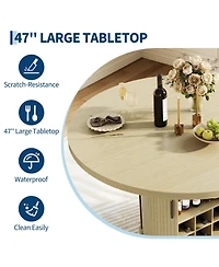 homfan 47-Inch Round Dining Table for 4-6 with Hidden Storage and Wine Rack - Modern Wood Kitchen Table