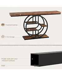homfan 55 In Entryway Console Table with Storage Shelves, Narrow Industrial Sofa Table with O-Shaped Metal Frame