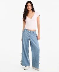 Hippie Rose Juniors' Cap-Sleeve Surplice-Neck Top