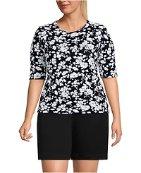 Lands' End Plus Elbow Sleeve Crewneck Garden Tee- Sunshade Upf 50 Quick Dry