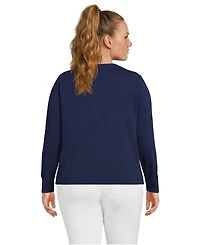 Lands' End Plus Fine Gauge Cotton Crew Cardigan Sweater