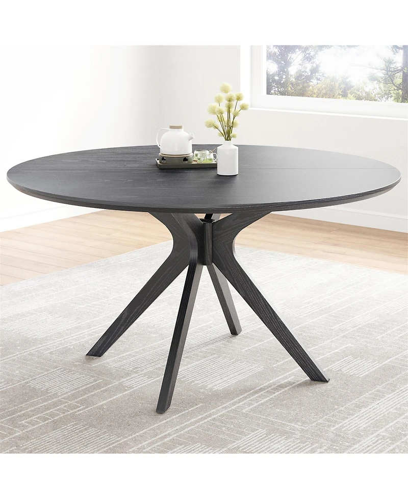 Clihome 47.2" Solid Wood Round Dining Kitchen Table with Intersecting Pedestal Base