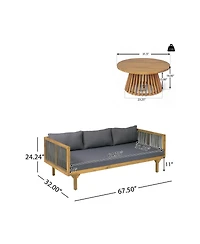 Asagikoiai 2-Piece Outdoor Acacia Wood Sofa Set with Rope Back and Round Coffee Table