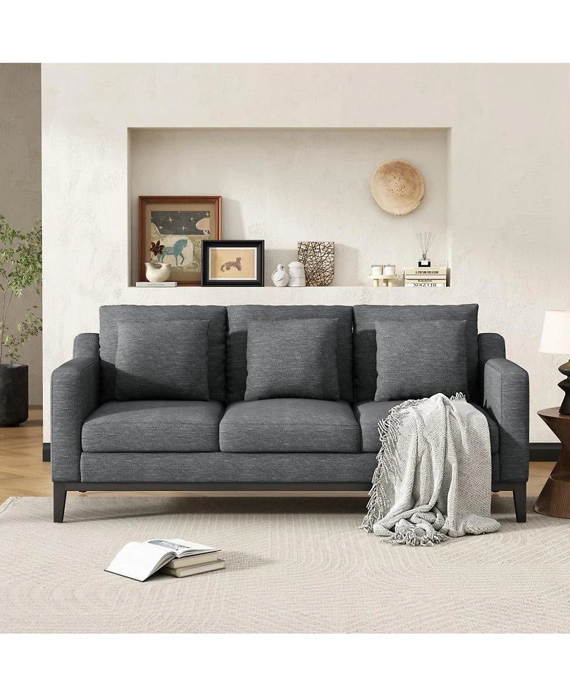 Maison Boucle 80.5'' Fabric Sofa, Modern 3 Seater Couch with Wood Legs, 3 Pillows
