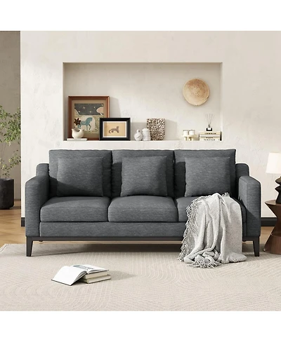 Maison Boucle 80.5'' Fabric Sofa, Modern 3 Seater Couch with Wood Legs, 3 Pillows