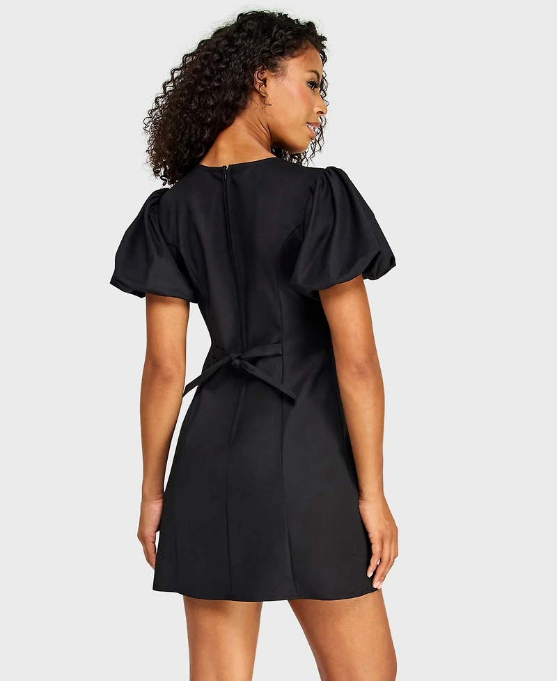Alex & Sophia Juniors' Crewneck Scallop Button-Front Detail Mini Dress