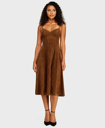 Alex & Sophia Juniors' Sweetheart Neck Suede Midi Dress