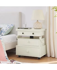 Streamdale High-Gloss Adjustable Rolling End Table with Charging Station and Storage