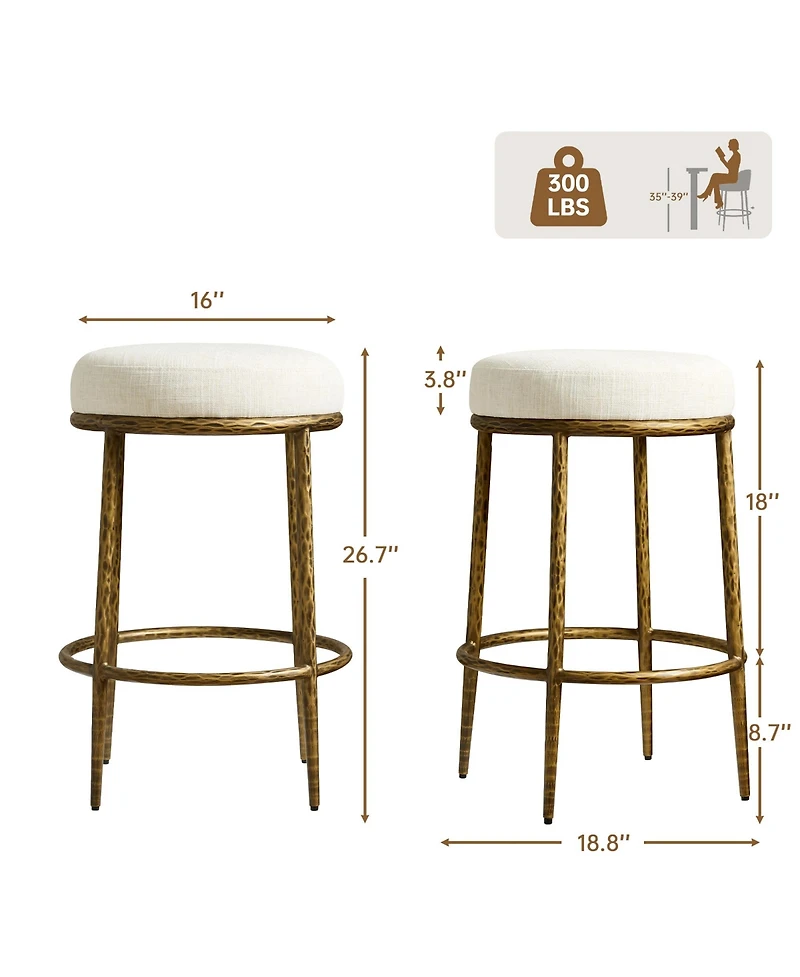 Morden Fort Counter Height Bar Stools, Modern Upholstered Counter Stools with Hammered Gold Iron Legs, Boucle Island Chairs for Dining Room and Bar