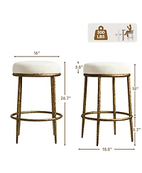 Morden Fort Counter Height Bar Stools, Modern Upholstered Counter Stools with Hammered Gold Iron Legs, Boucle Island Chairs for Dining Room and Bar