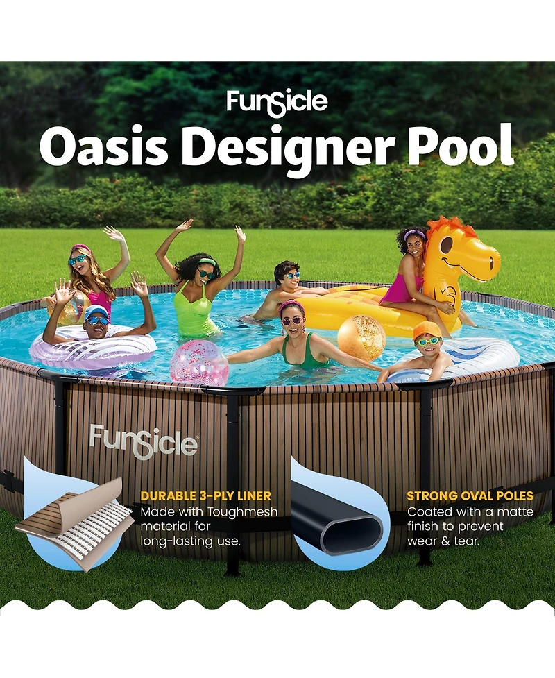 Funsicle 14' x 42" Oasis Round Outdoor Above Ground Swimming Pool, Natural Teak
