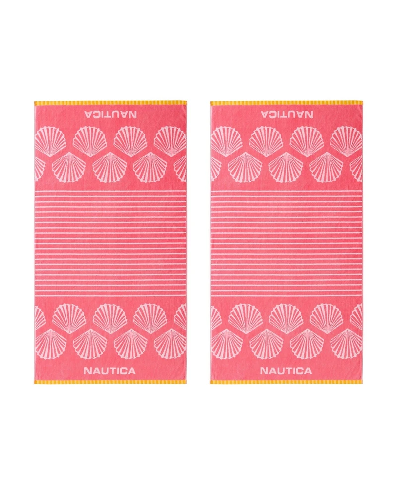 Nautica Shell Border Yarn Dyed Cotton 2-Piece Beach Towel Set