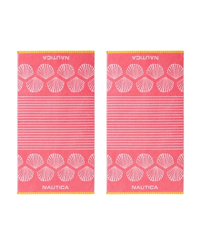 Nautica Shell Border Yarn Dyed Cotton 2-Piece Beach Towel Set