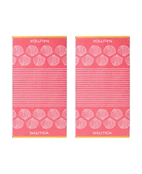 Nautica Shell Border Yarn Dyed Cotton 2-Piece Beach Towel Set