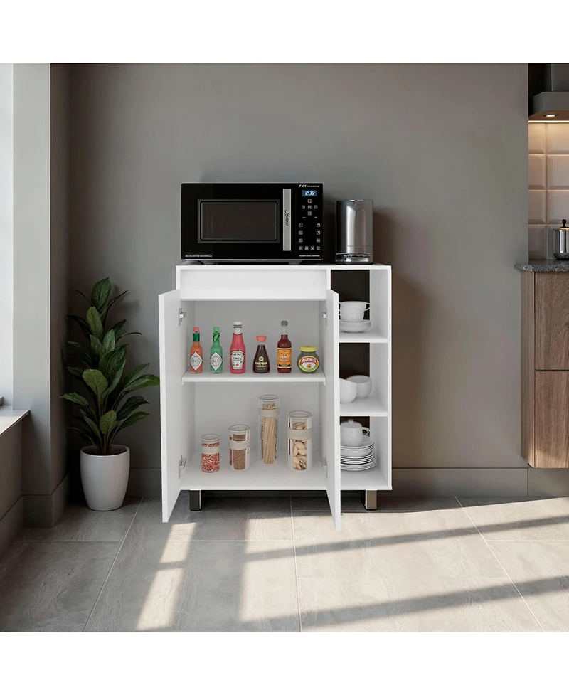 Fm Furniture Way Kitchen Storage Cabinet with Microwave Shelf and Side Open Shelves
