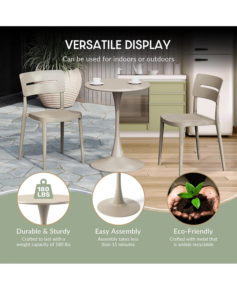 3-Piece Outdoor Metal Dining Table Set And Stackable Resin Patio Chairs