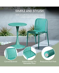 3-Piece Outdoor Metal Dining Table Set And Stackable Resin Patio Chairs